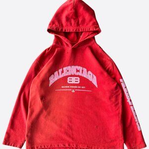 Balenciaga Red & Pink BB Logo Distressed Hoodie